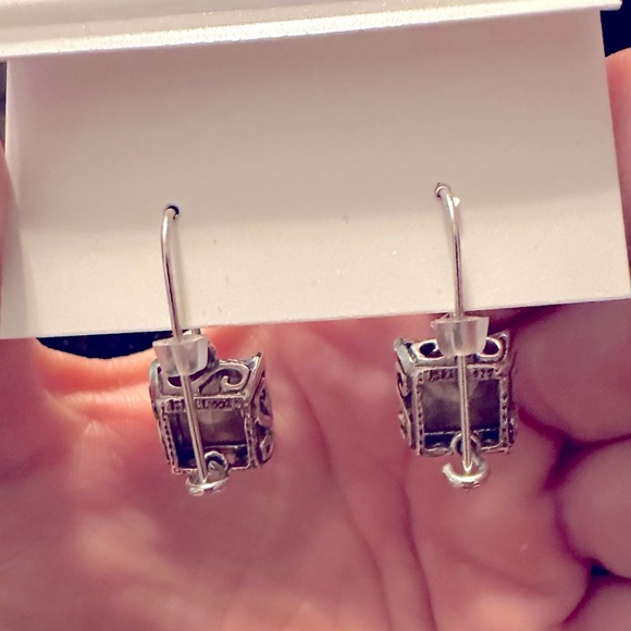 NOA ZUMAN EARRINGS STERLING SILVER 925 CZ Blue Crystal SQUARE DROP I… - Picture 3 of 4